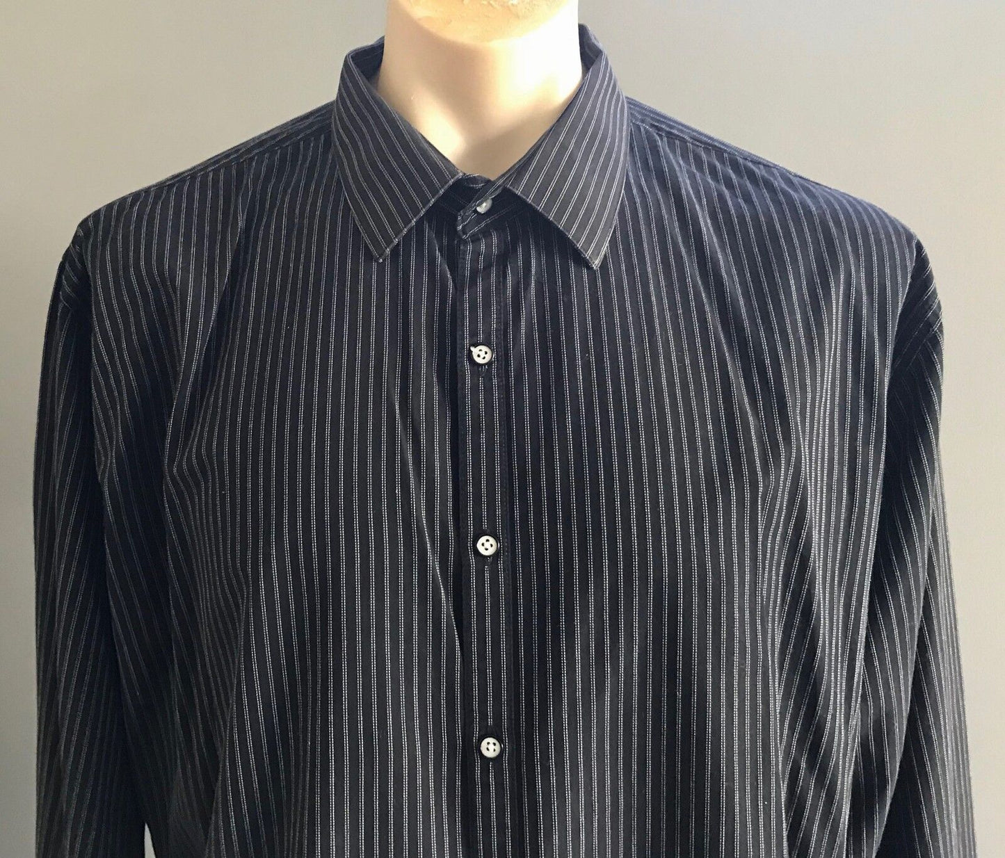 Mens TAROCASH Cotton Shirt Black & White Stripe Long Sleeve Shirt Size XL