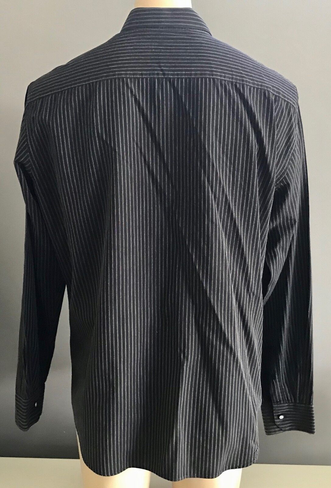 Mens TAROCASH Cotton Shirt Black & White Stripe Long Sleeve Shirt Size XL
