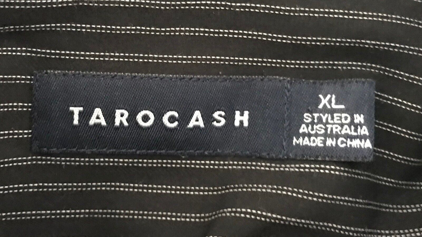 Mens TAROCASH Cotton Shirt Black & White Stripe Long Sleeve Shirt Size XL