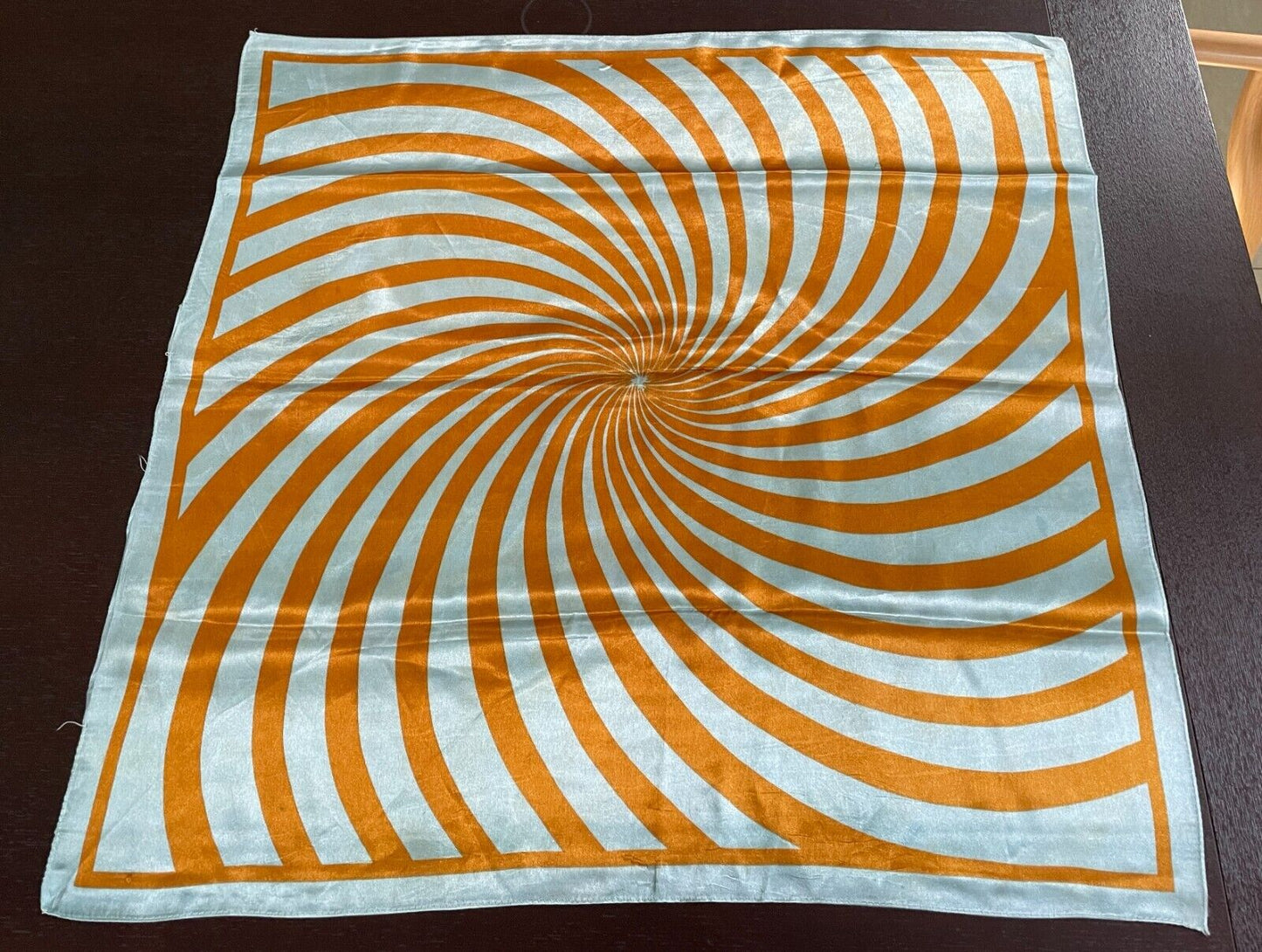 66cm Square Neck SCARF Vintage Sage Green Orange Gold Psychedelic Print Stunning