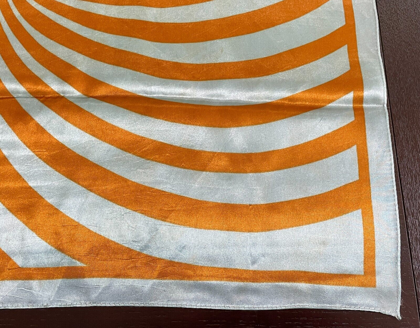 66cm Square Neck SCARF Vintage Sage Green Orange Gold Psychedelic Print Stunning