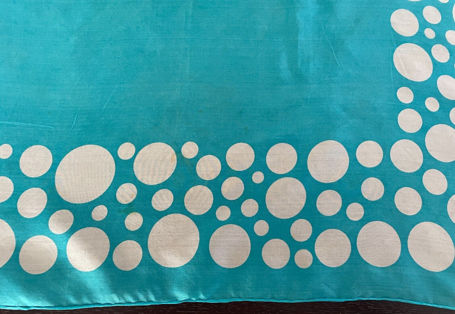 58cm Square Neck SCARF Turquoise Blue & White Polka Dot Vintage 1950s Stunning!
