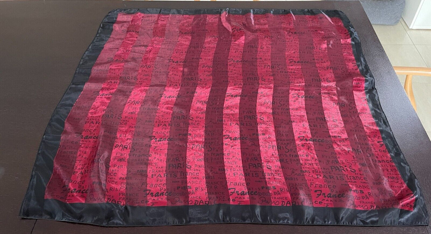 Large Neck Scarf PARIS FRANCE Souvenir Square Burgundy Black Shawl Wrap 96cm