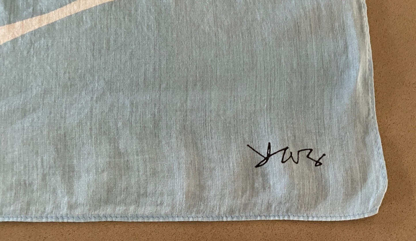 Square Neck SCARF RABBIT Neckerchief Head Wrap Pale Blue Abstract 42x43cm Signed