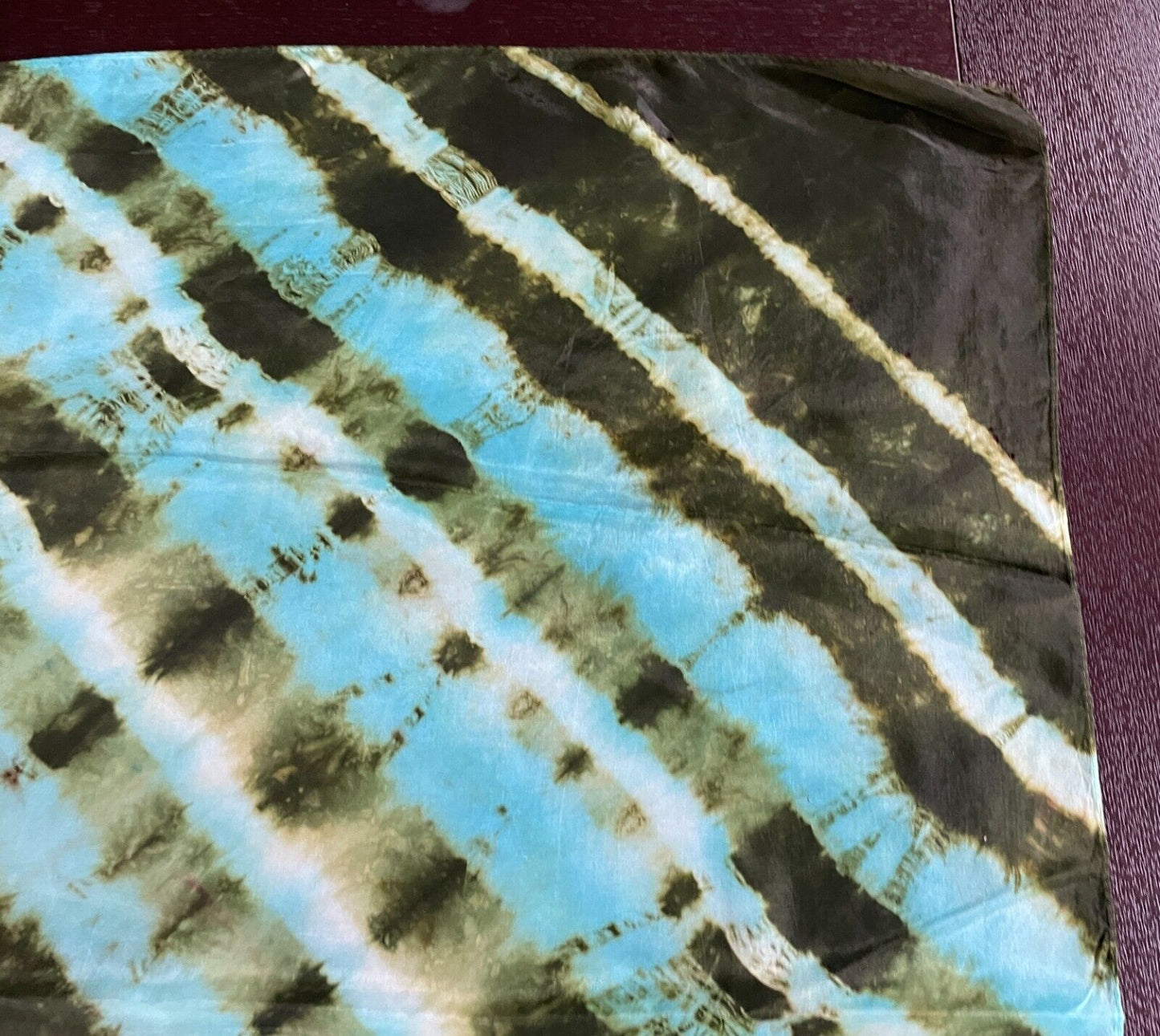 Square Neck SCARF Turquoise Khaki Cream Tie Dye Vintage 66.5cmx71cm Stunning