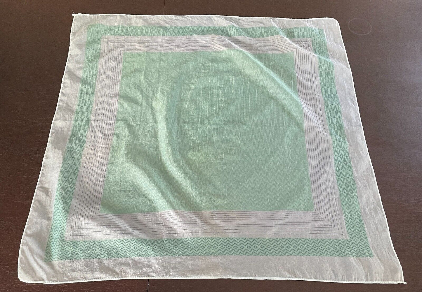 65x66cm Square NECK SCARF Green Geo Print Border Semi Sheer Nylon Stunning!