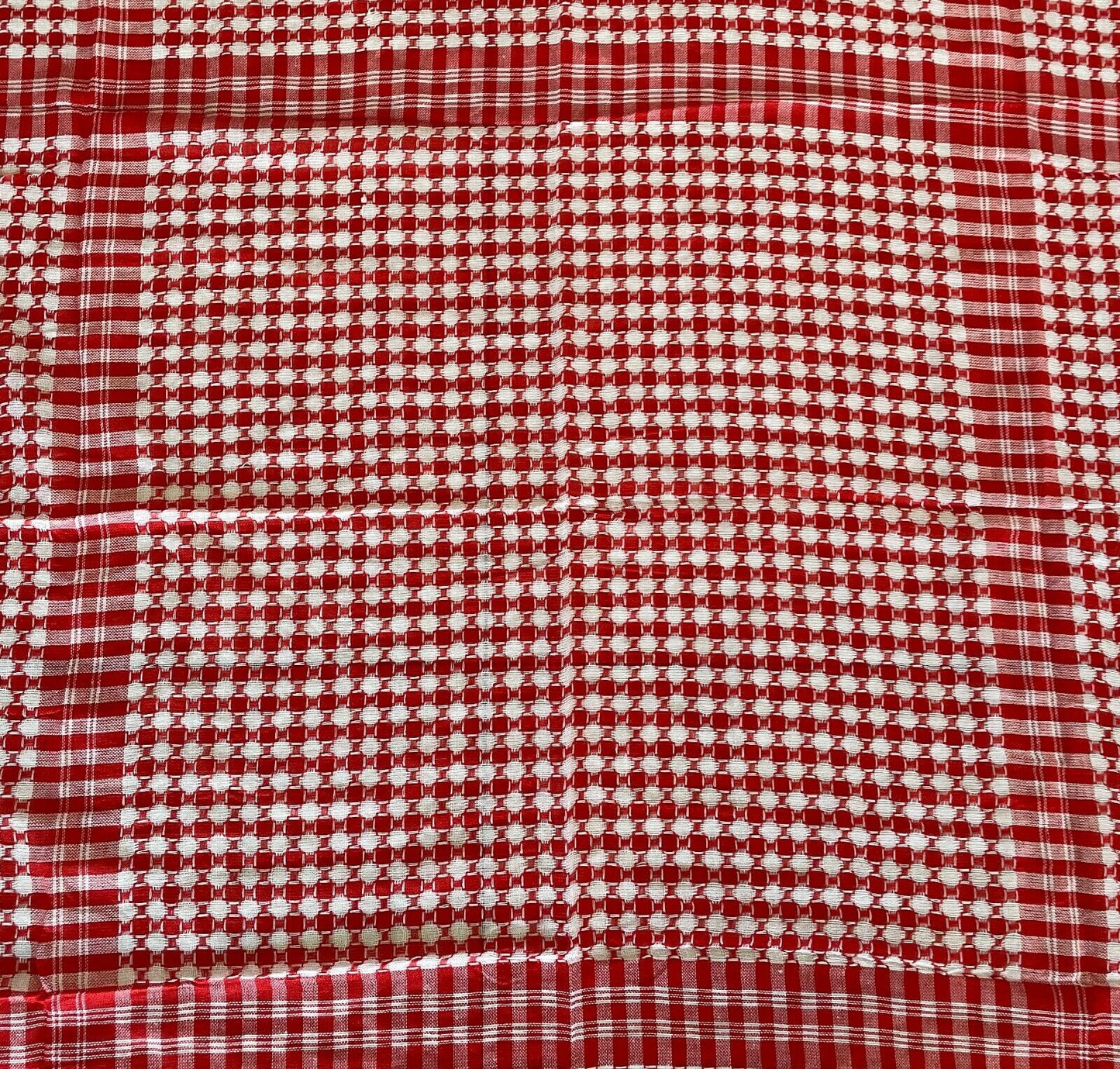 Square Neck SCARF Fringed Red White Check Circle Print Cotton 100x102cm NEW