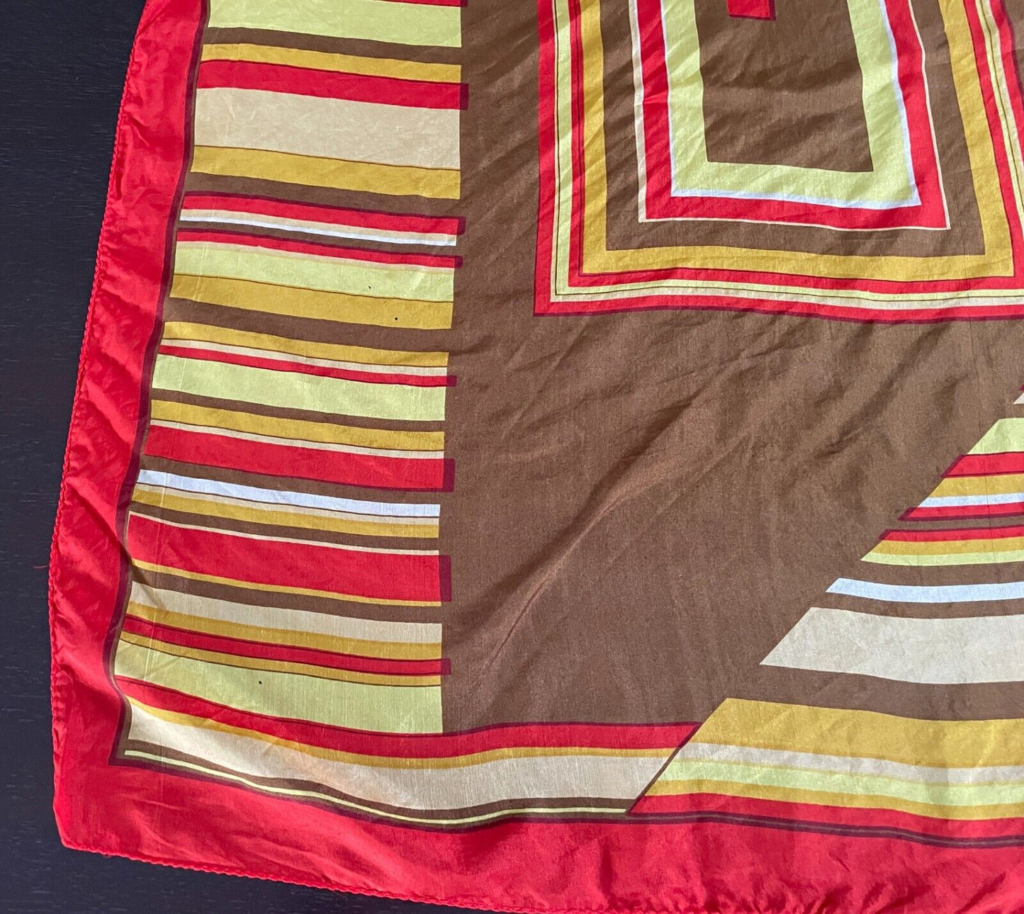 68cm Square Neck Scarf Geo Print Neckerchief Headband Red Brown Yellow Stunning!