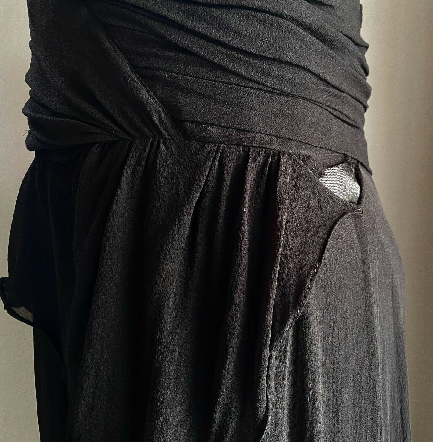 MAXI DRESS Mermaid Gown Black Bead Trim Sleeveless Drape Size 14 AU 12 Vintage