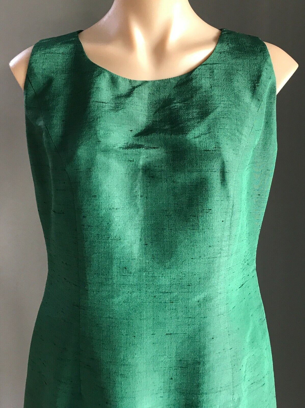 1990's Twin Set Dress & Jacket Green Thai Silk Handmade Tailored Sheath Sz 14 16
