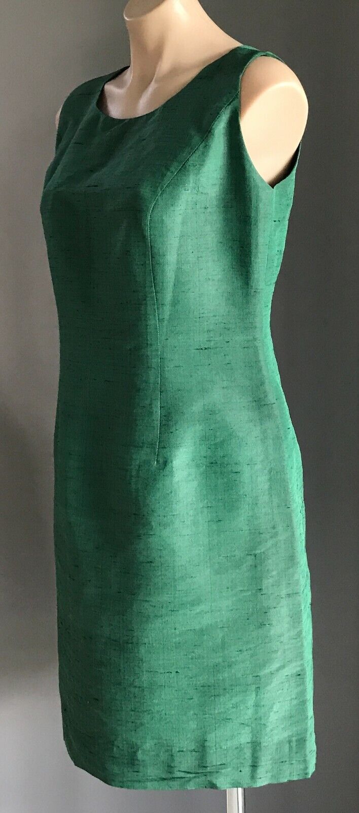 1990's Twin Set Dress & Jacket Green Thai Silk Handmade Tailored Sheath Sz 14 16
