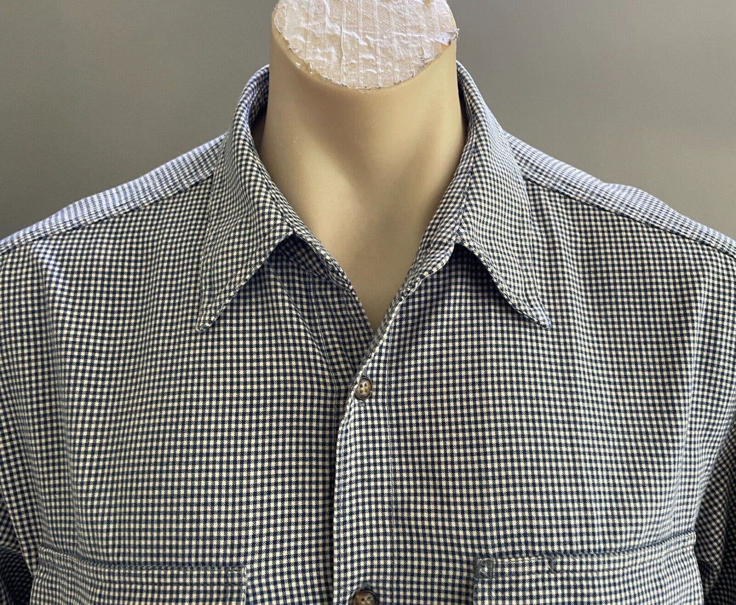 R M WILLIAMS Shirt Navy White Small Check Print Long Sleeve Cotton Mens Size M