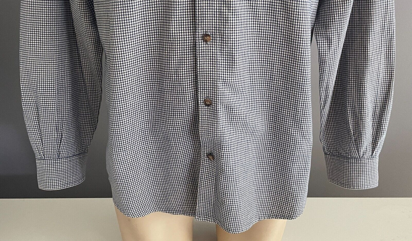 R M WILLIAMS Shirt Navy White Small Check Print Long Sleeve Cotton Mens Size M