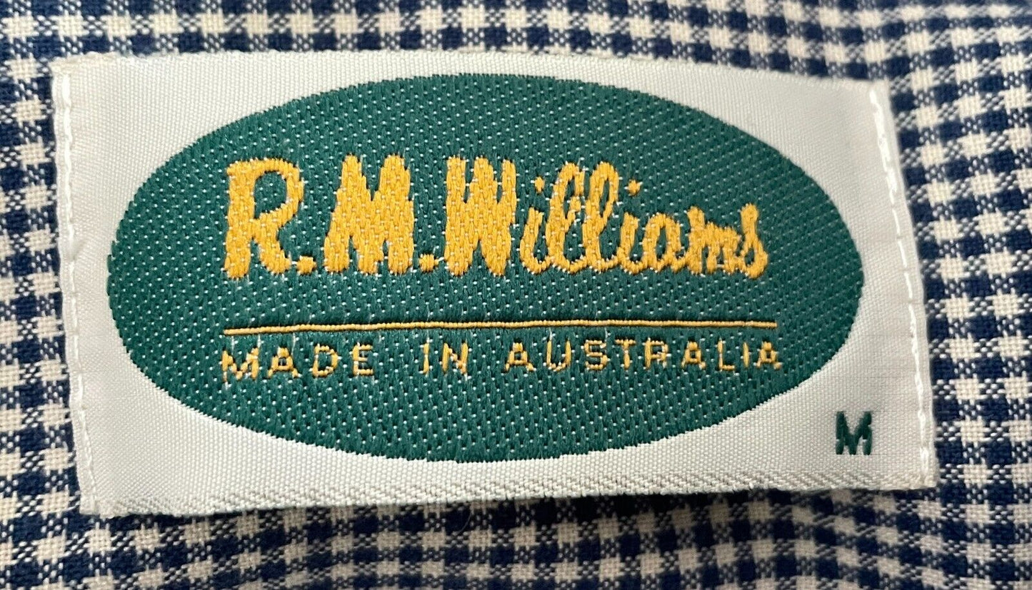 R M WILLIAMS Shirt Navy White Small Check Print Long Sleeve Cotton Mens Size M