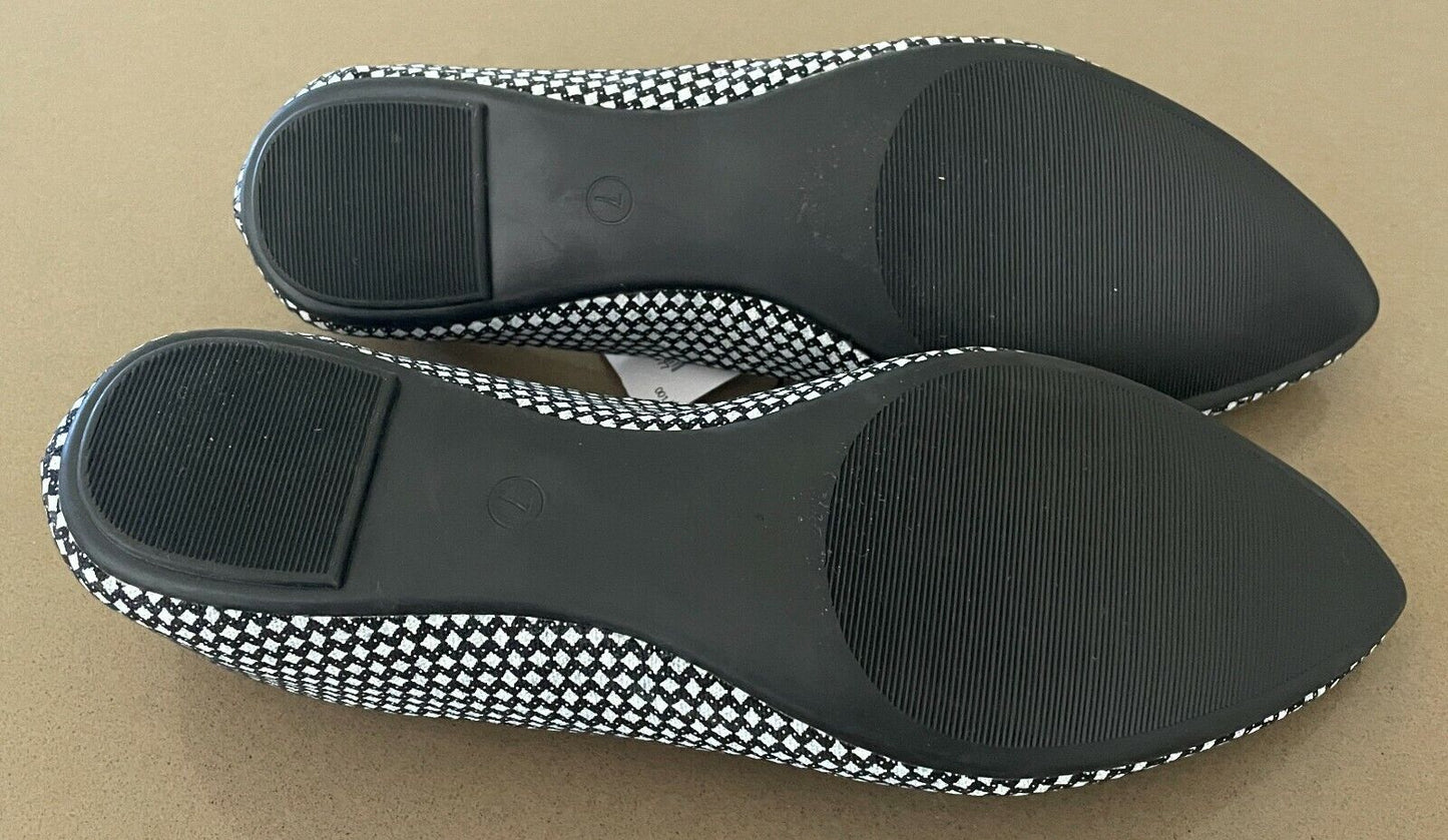 NOW Ballet Flats Black White Woven Check Fabric Shoes Slip Ons Size 7 NEW