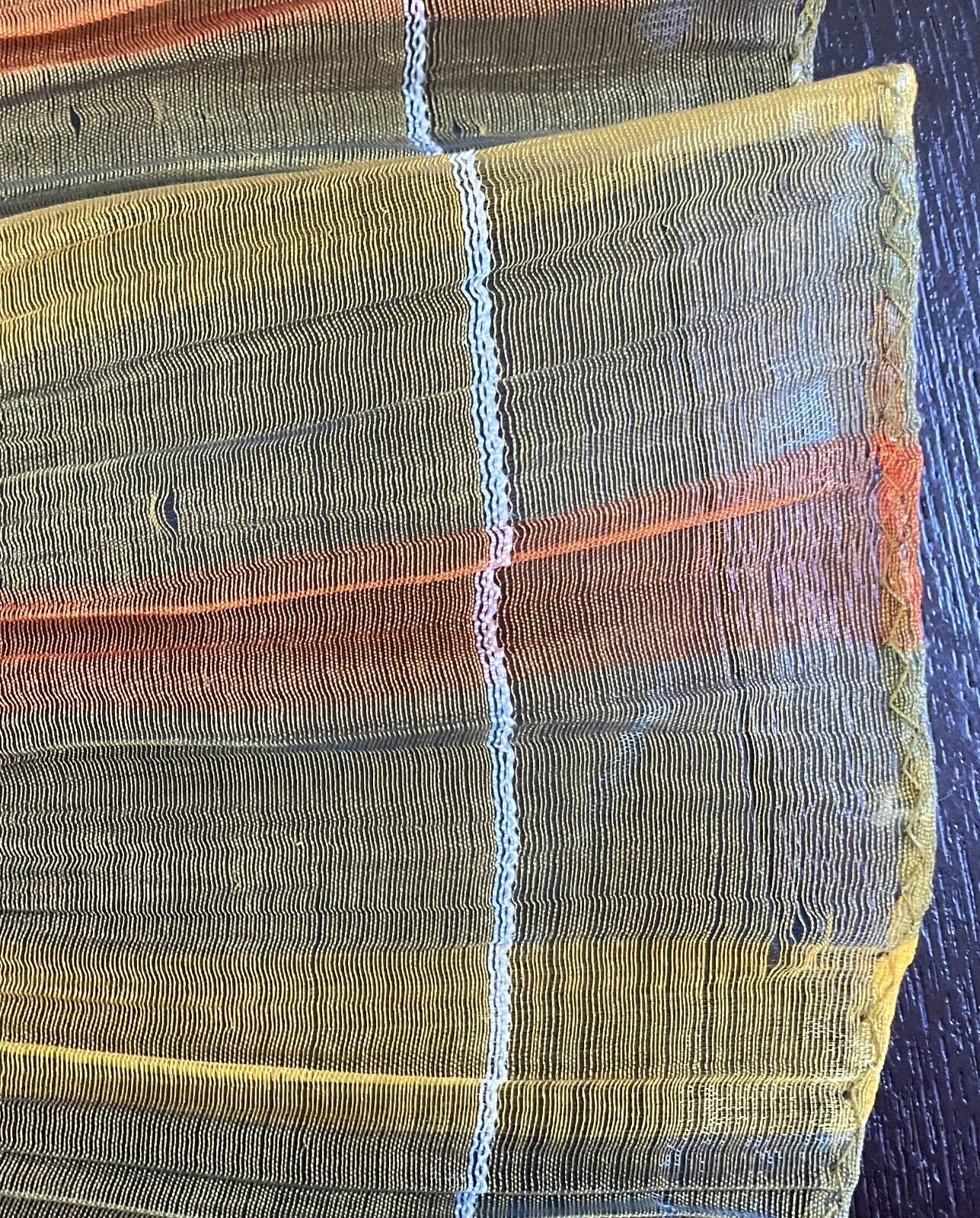45% SILK Scarf Golden Yellow Orange Blue White Iridescent Fabric Shawl Rectangle
