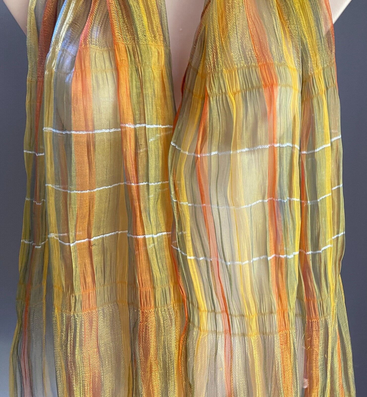 45% SILK Scarf Golden Yellow Orange Blue White Iridescent Fabric Shawl Rectangle