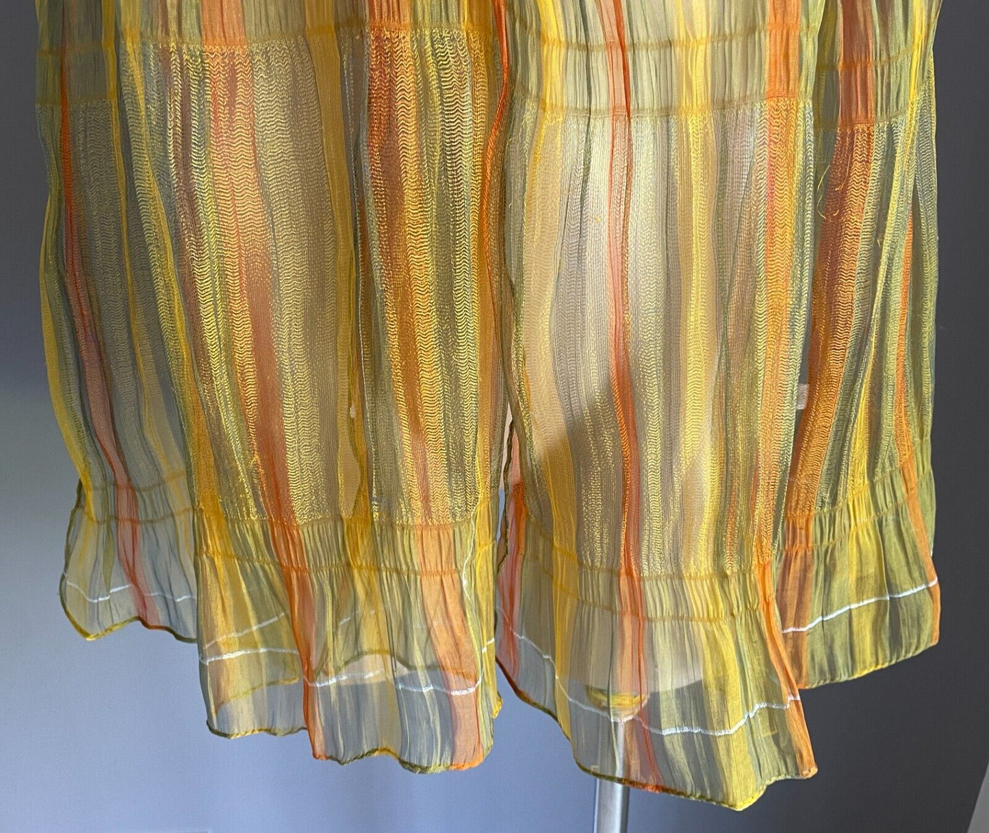 45% SILK Scarf Golden Yellow Orange Blue White Iridescent Fabric Shawl Rectangle