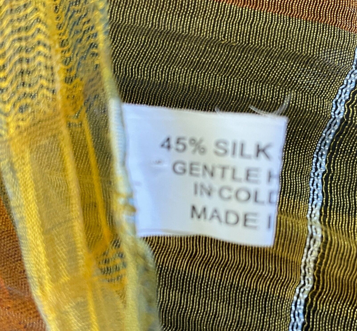 45% SILK Scarf Golden Yellow Orange Blue White Iridescent Fabric Shawl Rectangle