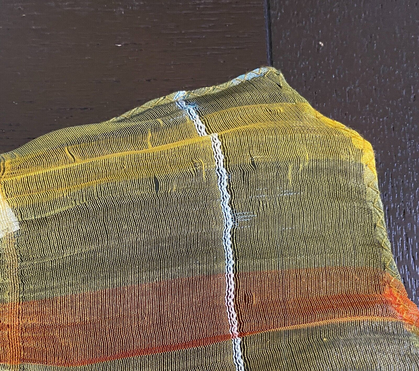 45% SILK Scarf Golden Yellow Orange Blue White Iridescent Fabric Shawl Rectangle