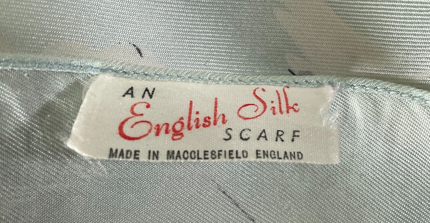 Square Neck SCARF English Silk London Tourist Spots Souvenir Sage Green 66cm