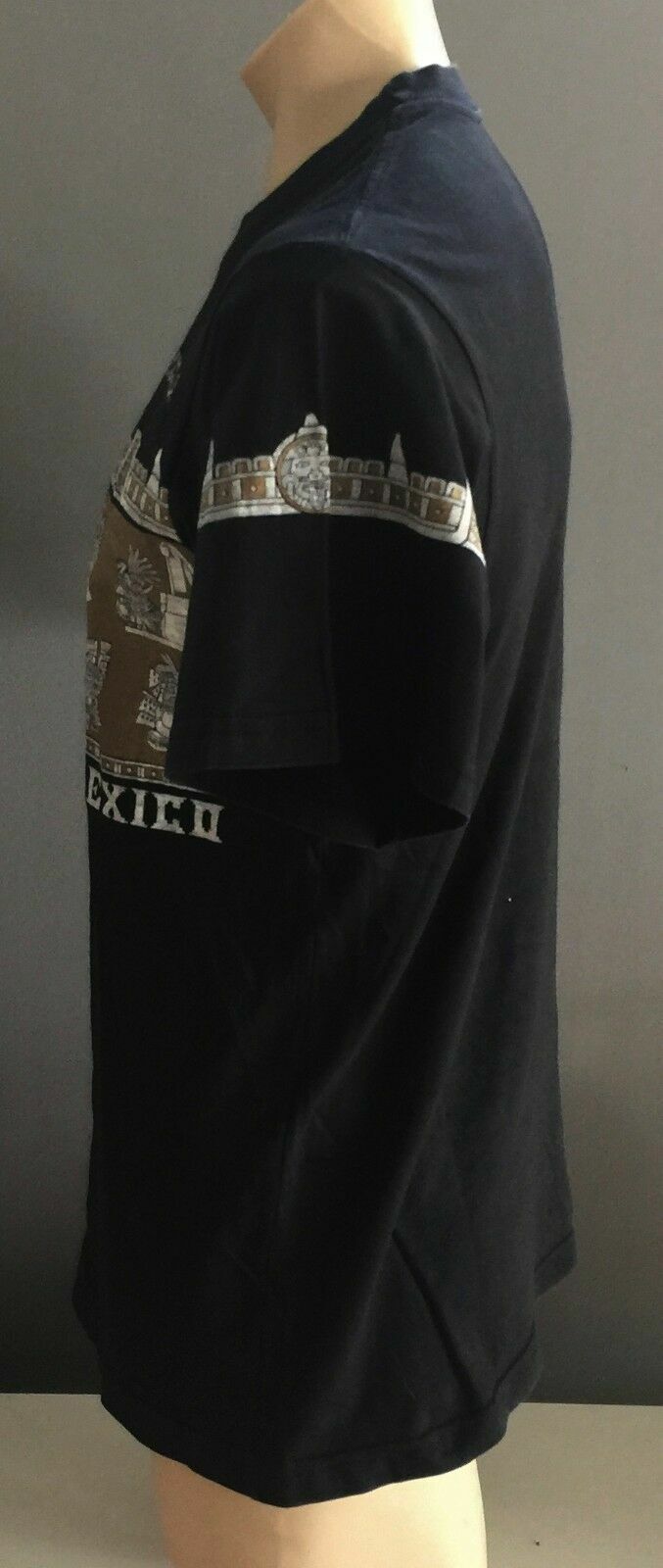 Mens T-Shirt UAXACA MEXICO Black & GoId Aztec Print Souvenir Tee Size M NEW