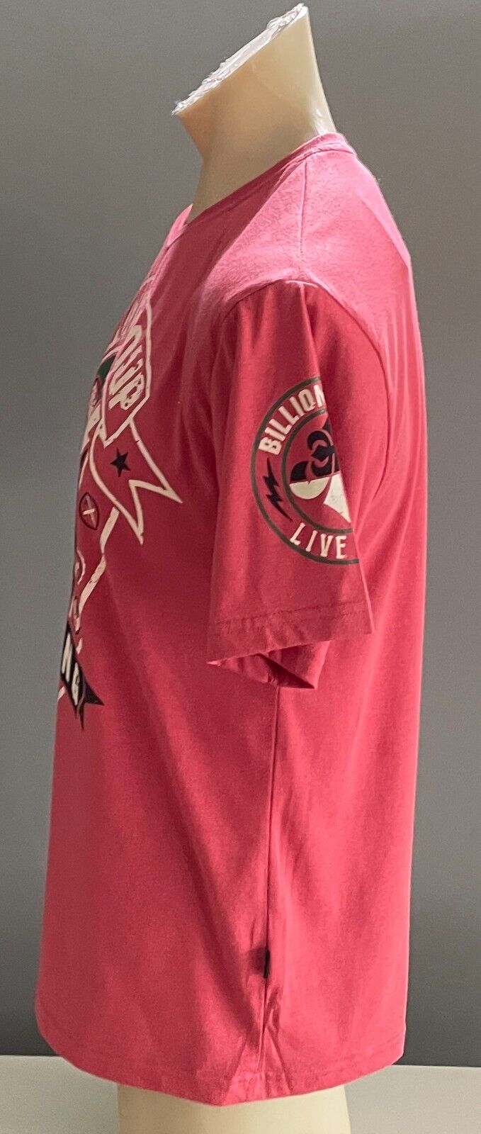 Mens T-Shirt BILLIONGROUP "Boxing" Coral Red Graphic Size M Short Sleeves NEW
