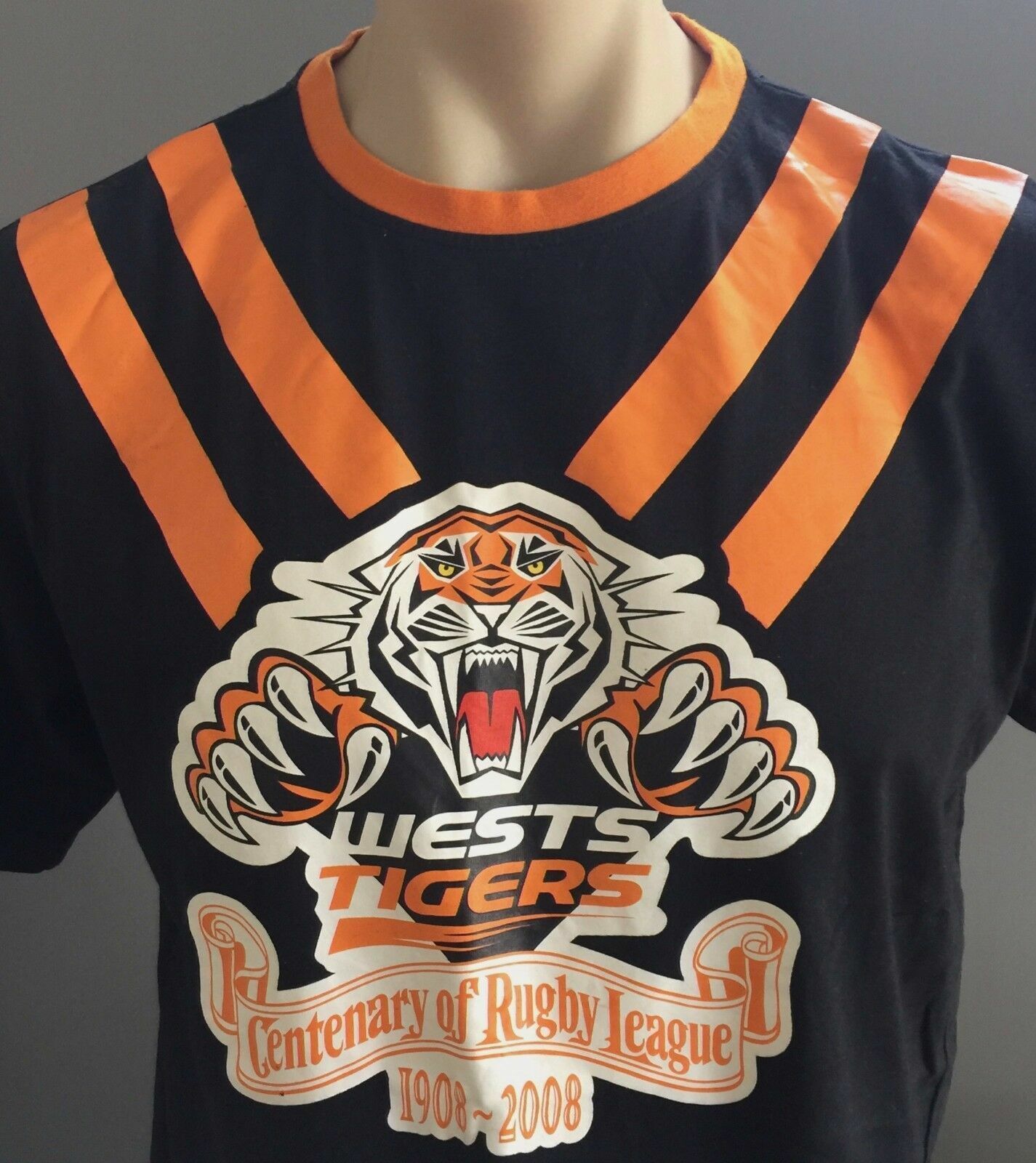Mens Top WESTS TIGERS 2008 Black Orange Centenary of Rugby League Size M Jersey