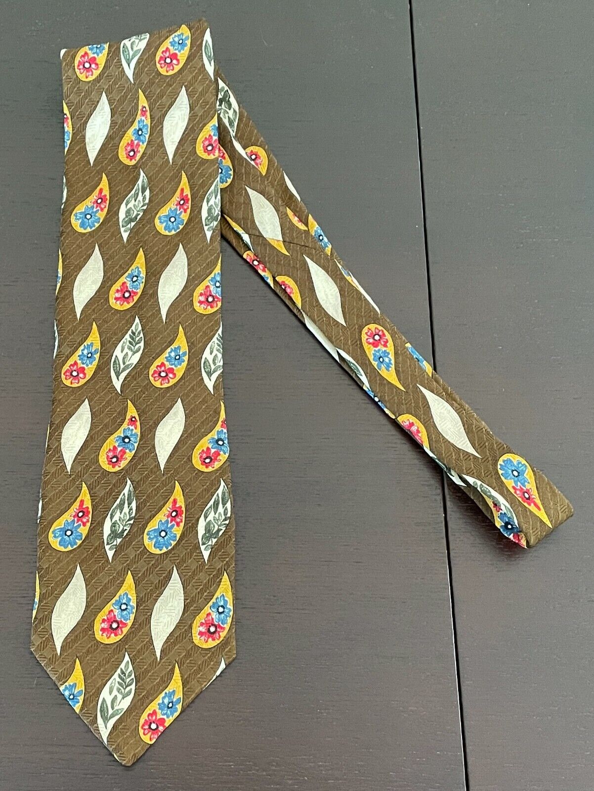 PIERRE CARDIN Vintage Mens Silk NeckTie Brown Paisley Floral Multi Coloured Tie
