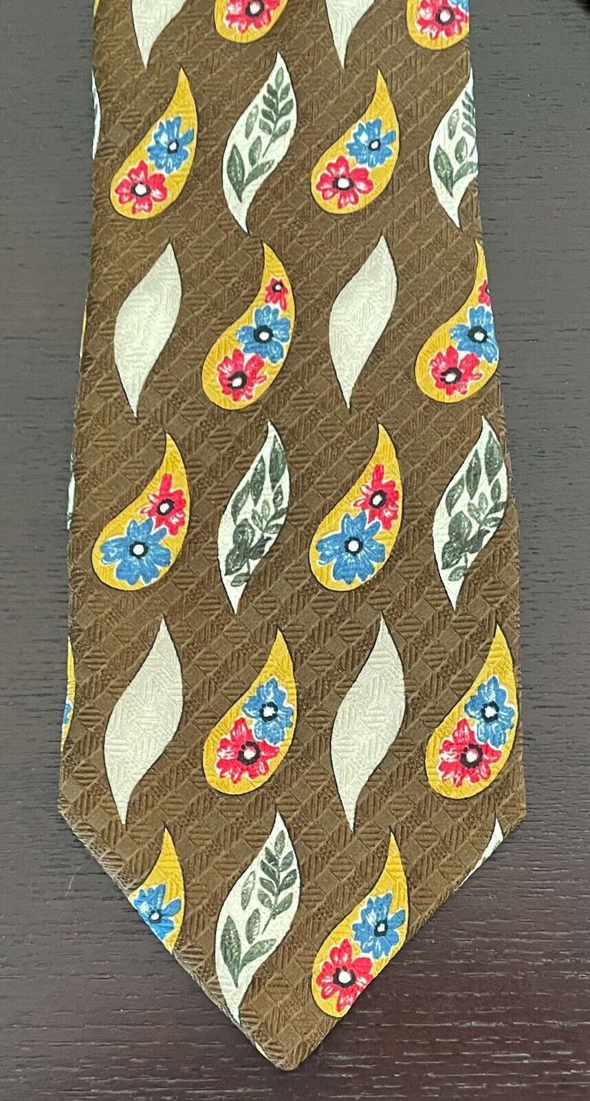 PIERRE CARDIN Vintage Mens Silk NeckTie Brown Paisley Floral Multi Coloured Tie