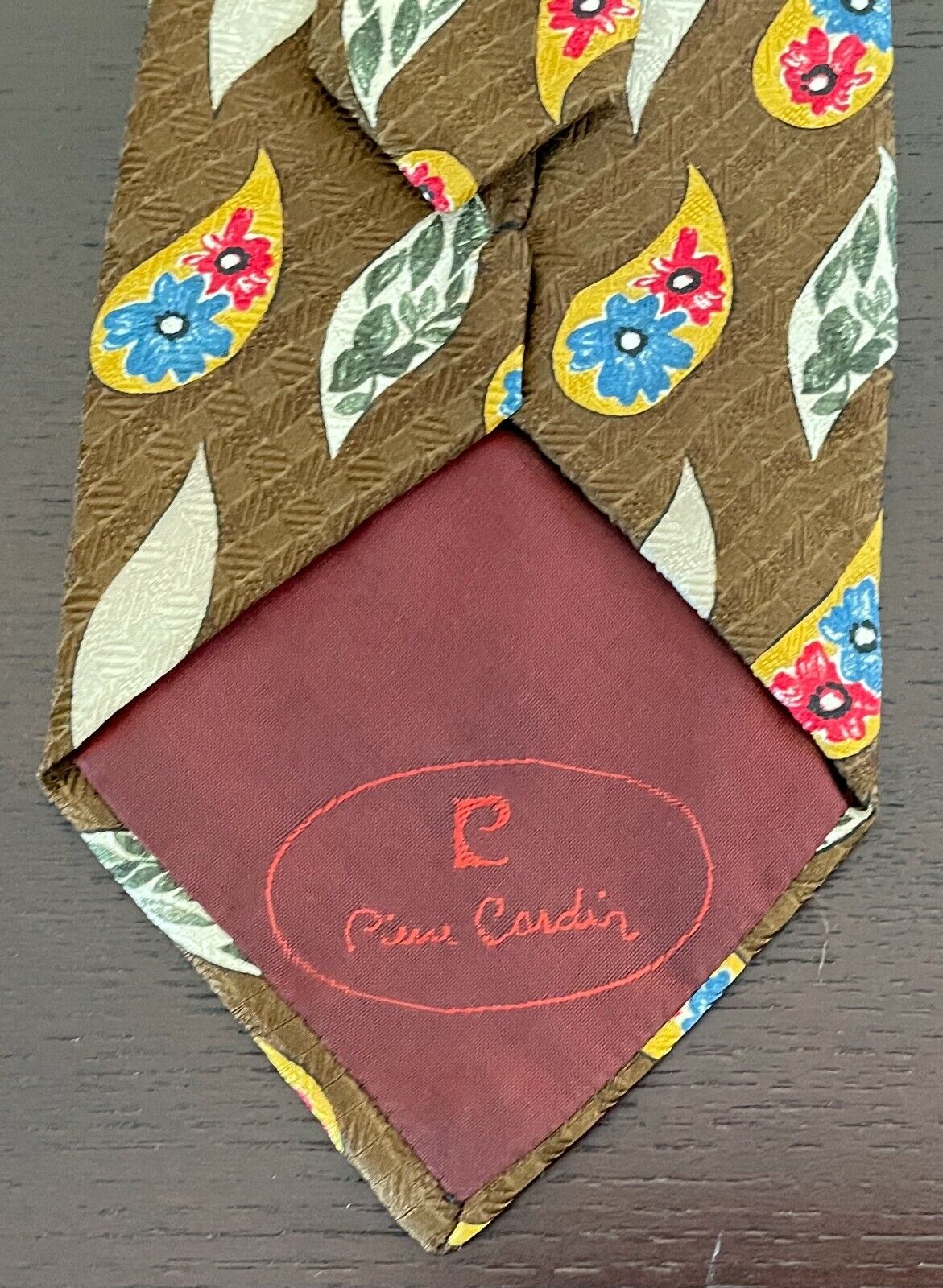 PIERRE CARDIN Vintage Mens Silk NeckTie Brown Paisley Floral Multi Coloured Tie