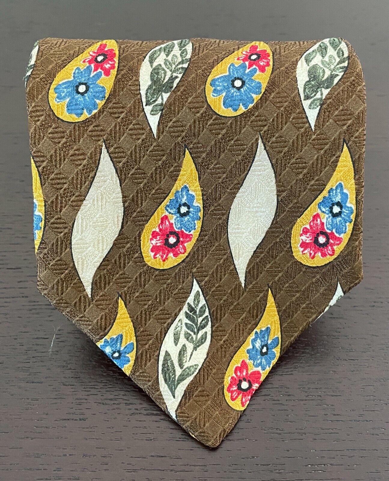 PIERRE CARDIN Vintage Mens Silk NeckTie Brown Paisley Floral Multi Coloured Tie