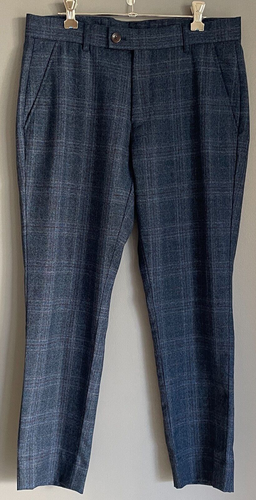OXFORD Trousers Navy Red Plaid Slim Fit Wool Blend Dress Mens Size 82 cms on Tag