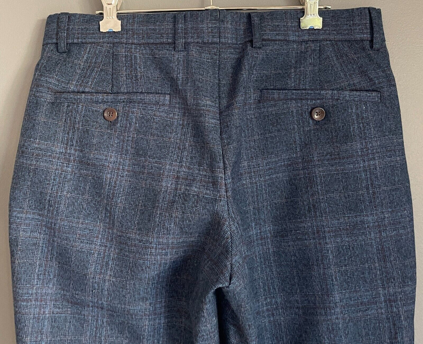 OXFORD Trousers Navy Red Plaid Slim Fit Wool Blend Dress Mens Size 82 cms on Tag
