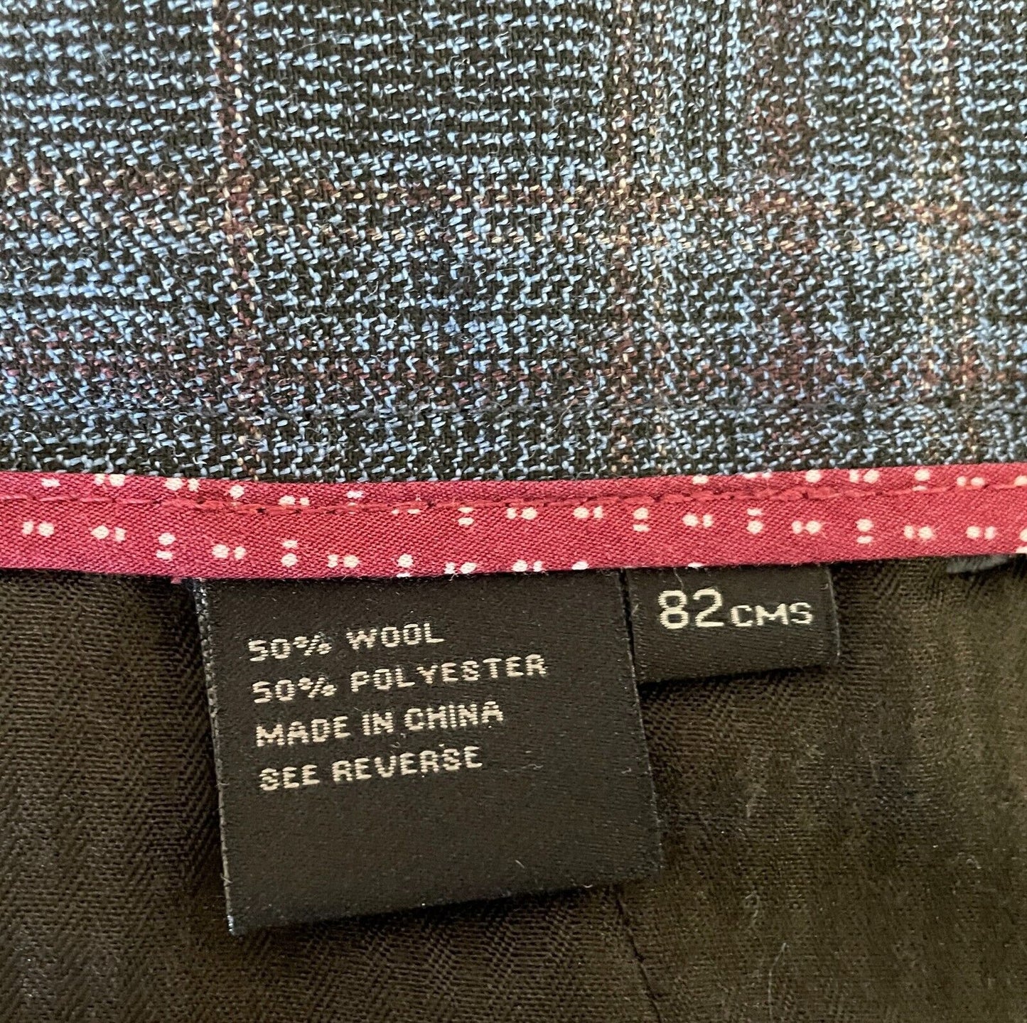 OXFORD Trousers Navy Red Plaid Slim Fit Wool Blend Dress Mens Size 82 cms on Tag