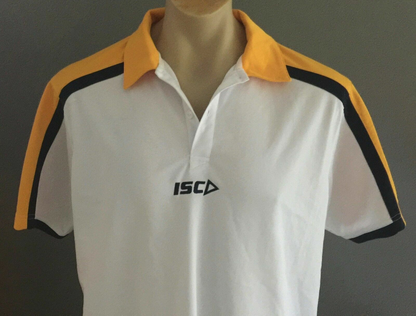 Polo Shirt ISC Jersey Top White Yellow Black Training Tee Sh/Sleeve Mens XL NEW