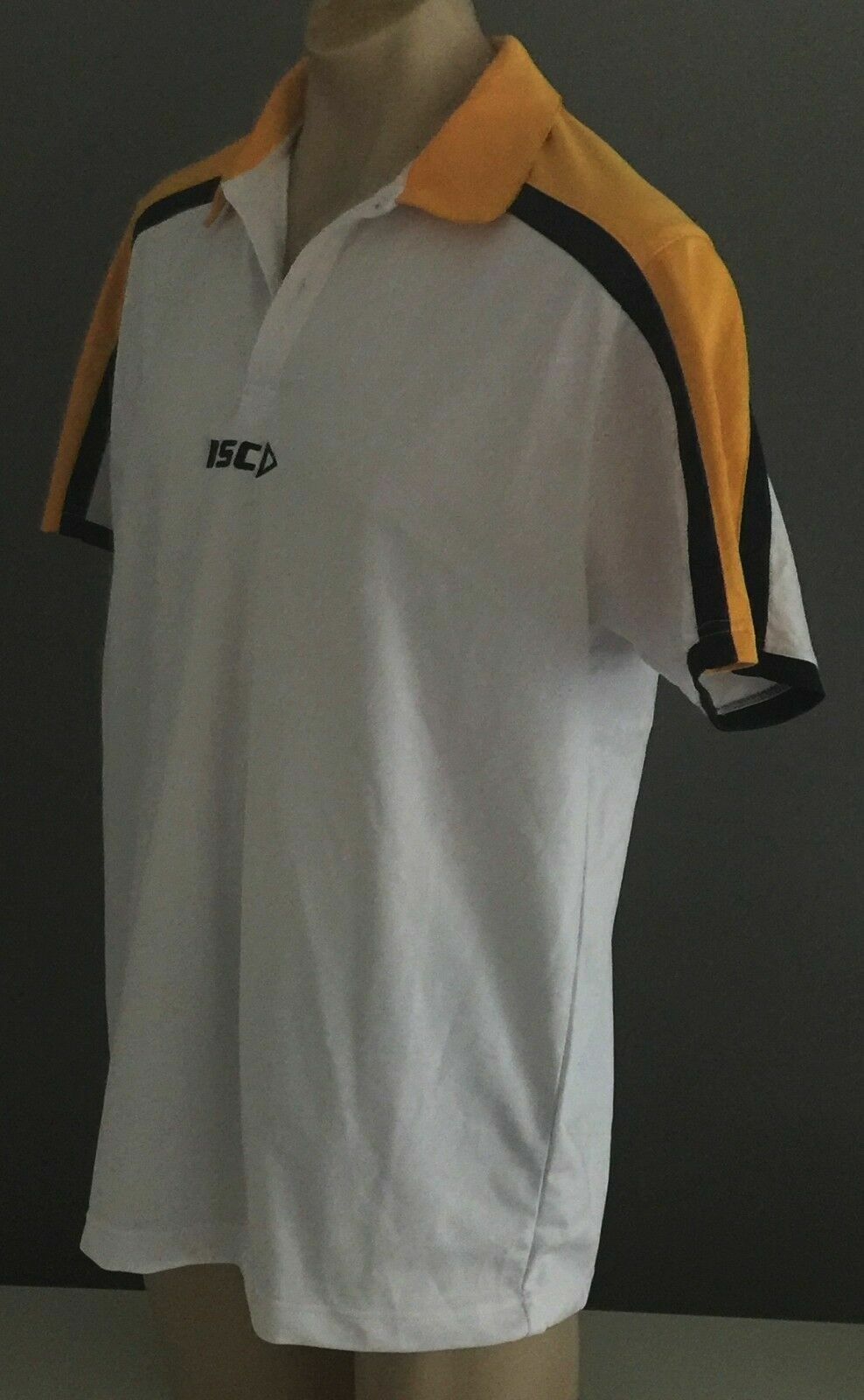 Polo Shirt ISC Jersey Top White Yellow Black Training Tee Sh/Sleeve Mens XL NEW