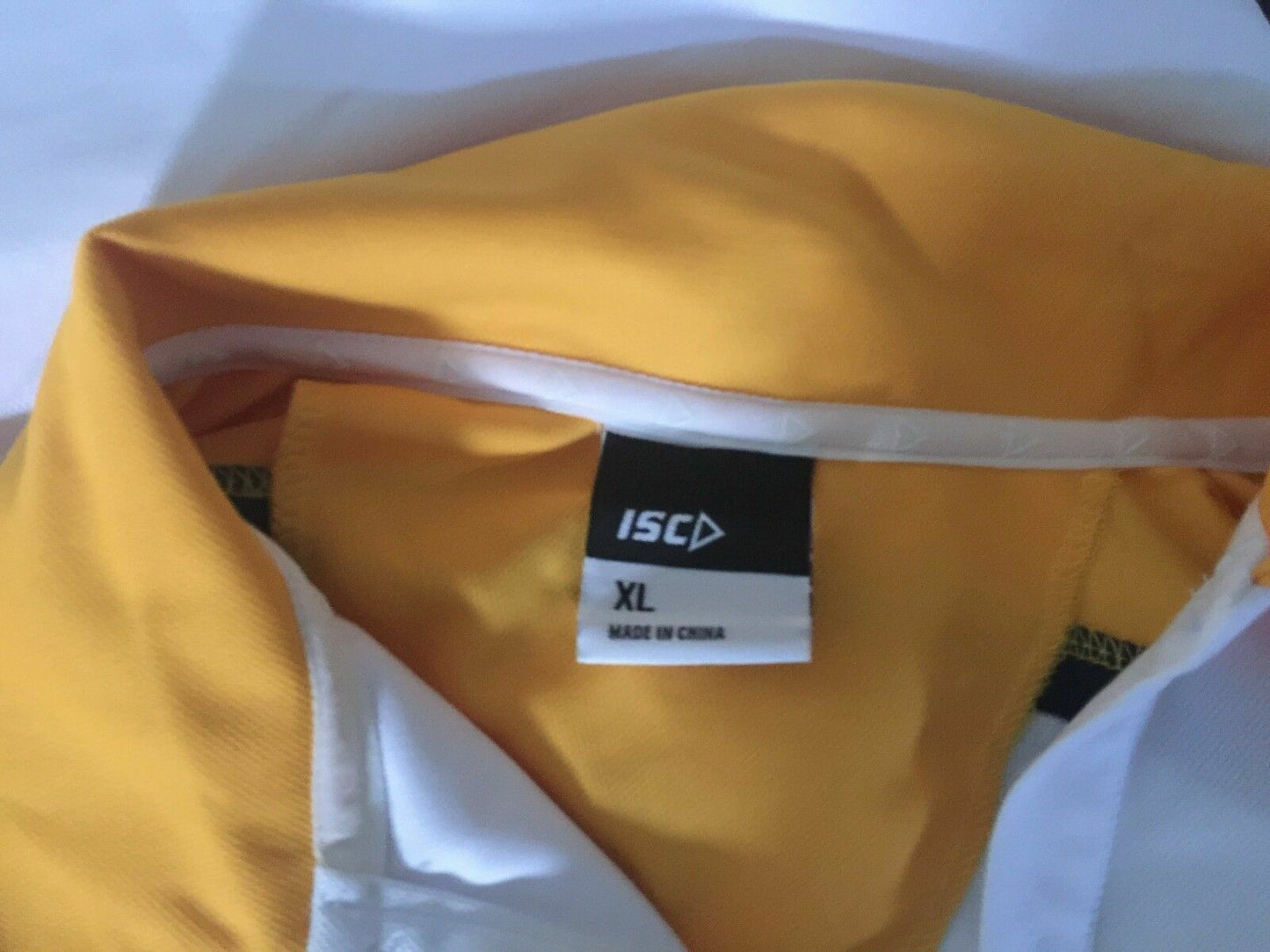 Polo Shirt ISC Jersey Top White Yellow Black Training Tee Sh/Sleeve Mens XL NEW