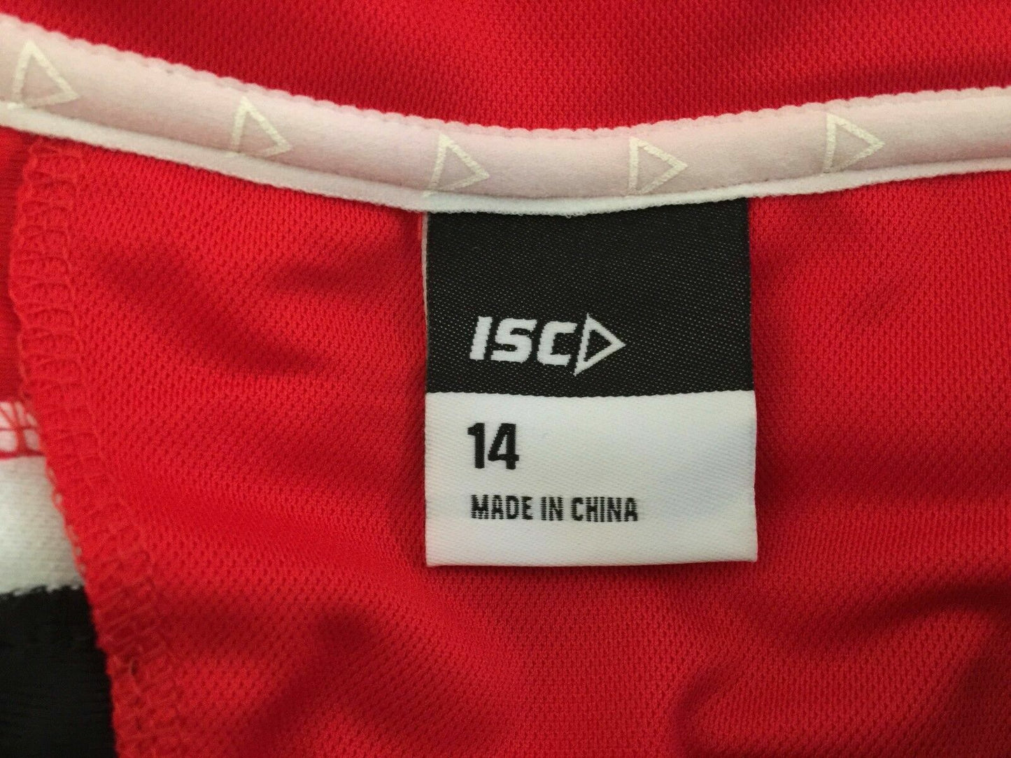 ISC Polo Shirt Black Red White Trim Jersey Training Top Tee Gym Active Sz 14 NEW