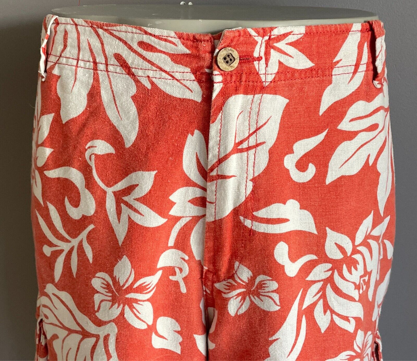 SPORTSCRAFT Cargo Shorts Orange White Mens Size 107 42 Tropical Linen Fabric