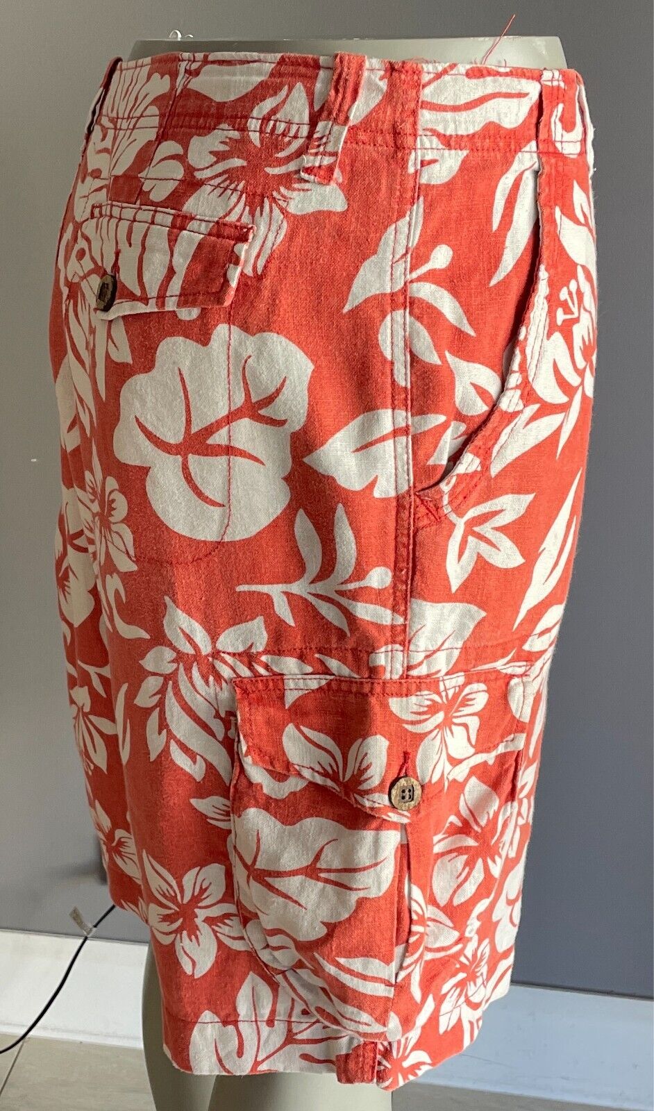 SPORTSCRAFT Cargo Shorts Orange White Mens Size 107 42 Tropical Linen Fabric