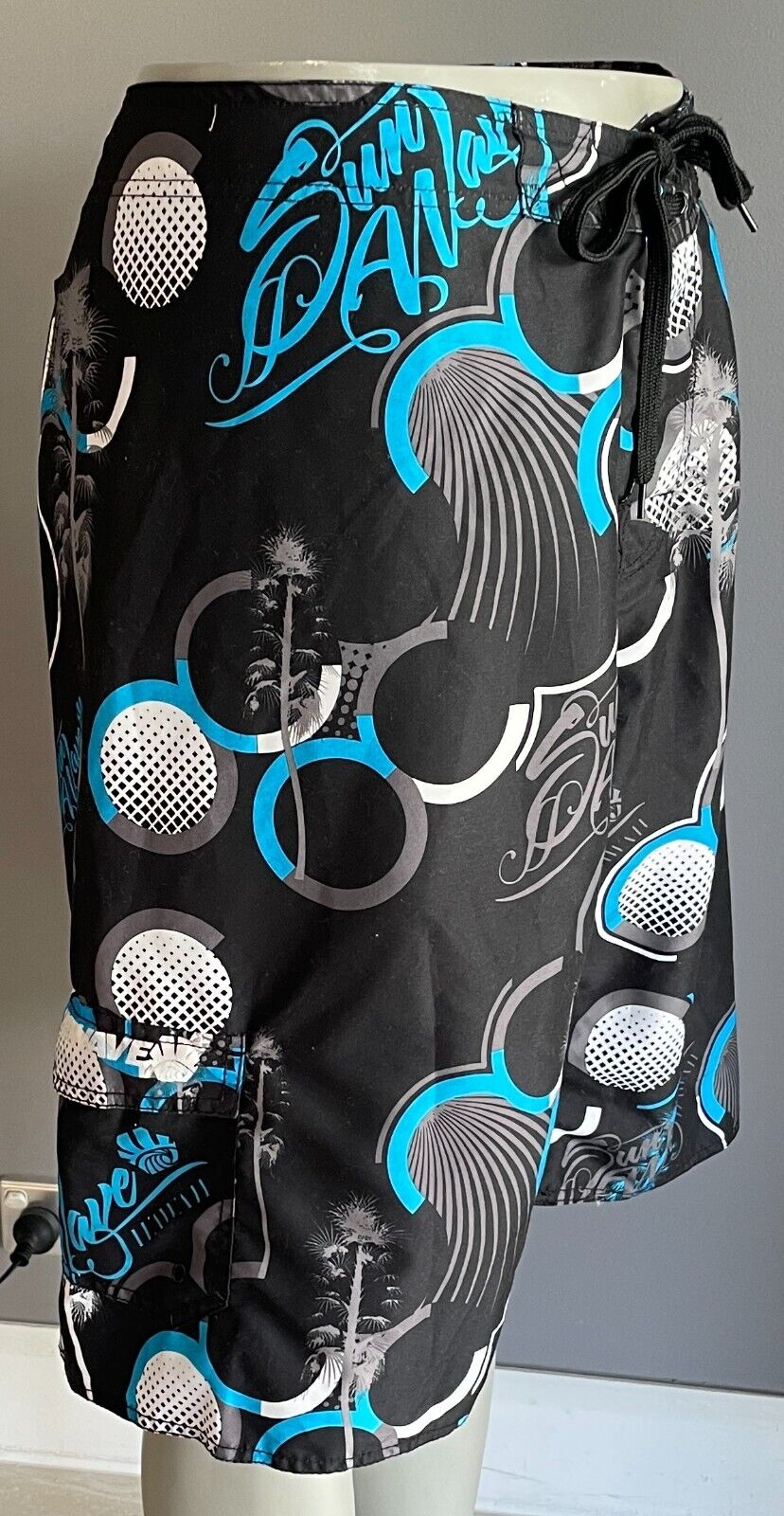 Board Shorts SUNWAVE Black Blue Taupe White Print Swim Mens Size 40 102cm Waist