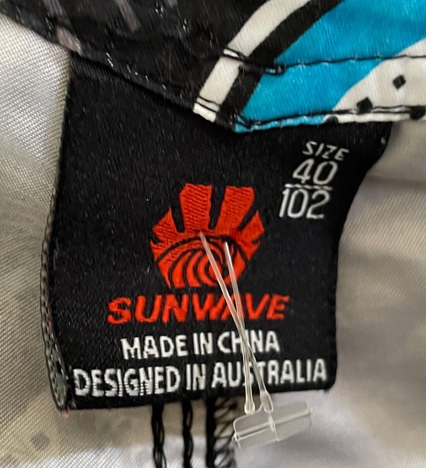 Board Shorts SUNWAVE Black Blue Taupe White Print Swim Mens Size 40 102cm Waist