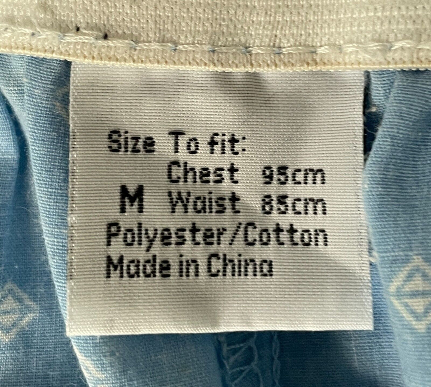 SOLUTIONS Pyjama Light Blue White Print Long Sleeve & Pants PJs Set Mens Size M