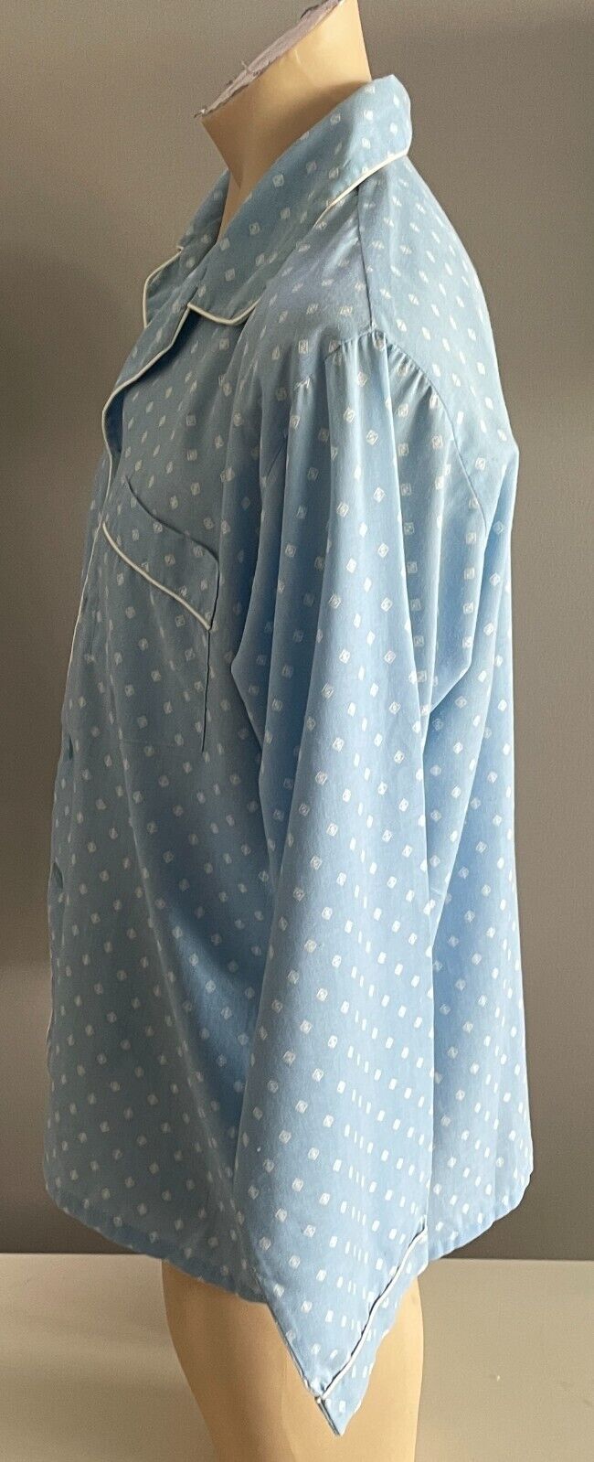 SOLUTIONS Pyjama Light Blue White Print Long Sleeve & Pants PJs Set Mens Size M
