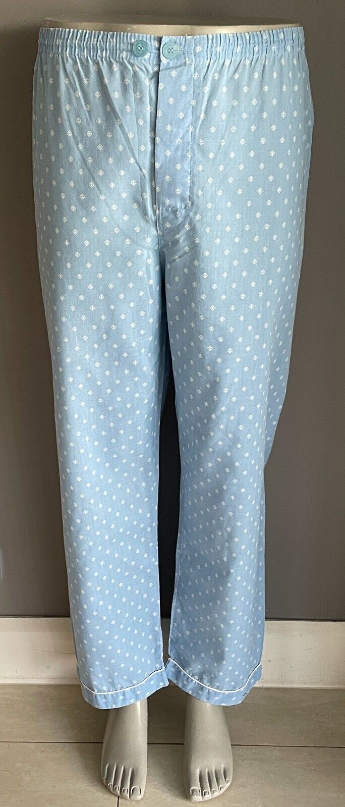 SOLUTIONS Pyjama Light Blue White Print Long Sleeve & Pants PJs Set Mens Size M