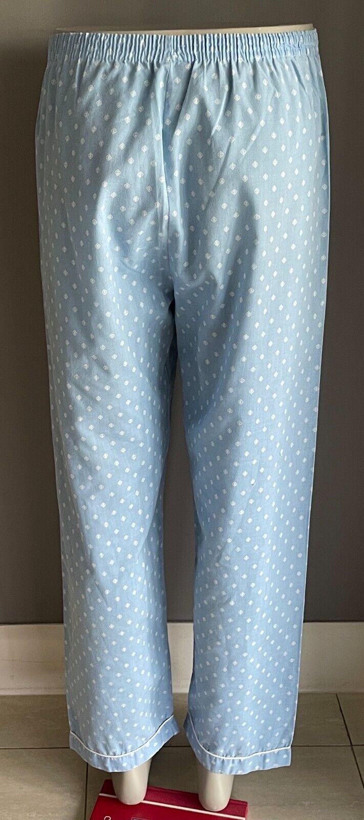 SOLUTIONS Pyjama Light Blue White Print Long Sleeve & Pants PJs Set Mens Size M