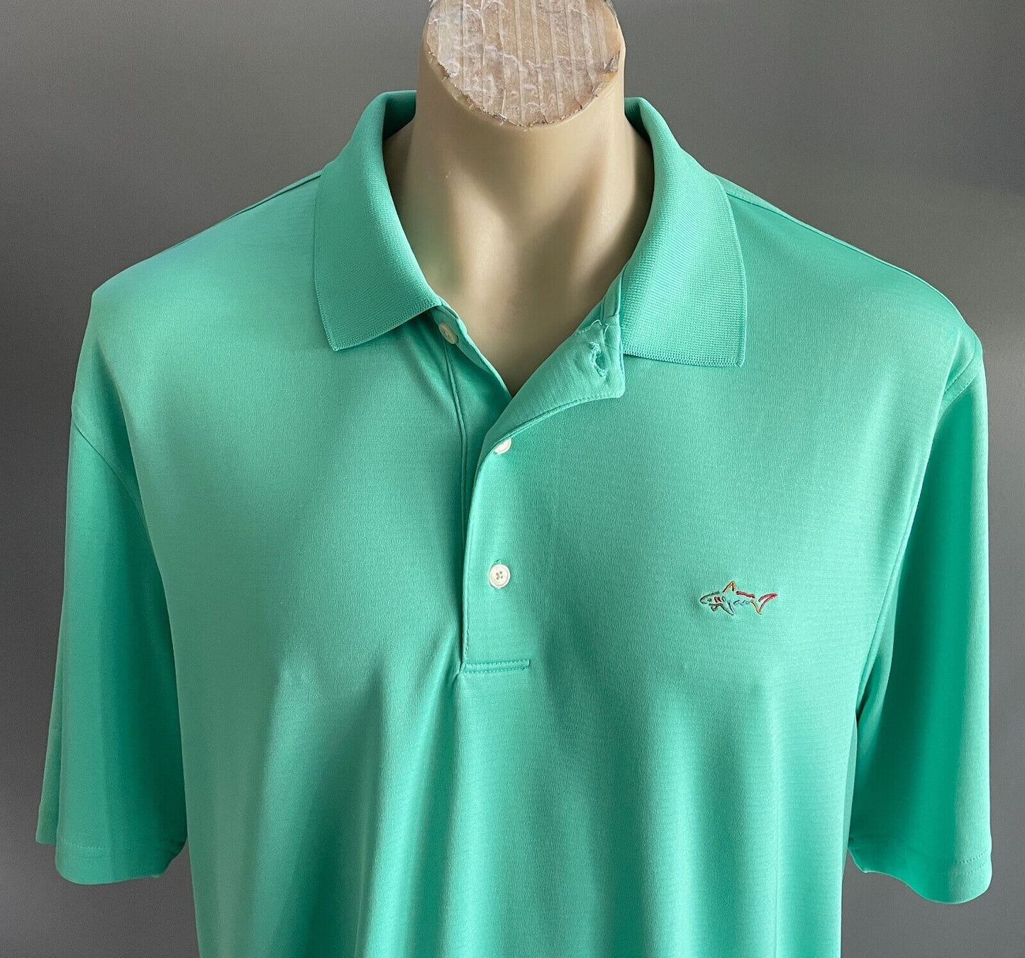 Polo Shirt GREG NORMAN Green Golf Button Up Collar Mens 128cm Chest Shark NEW