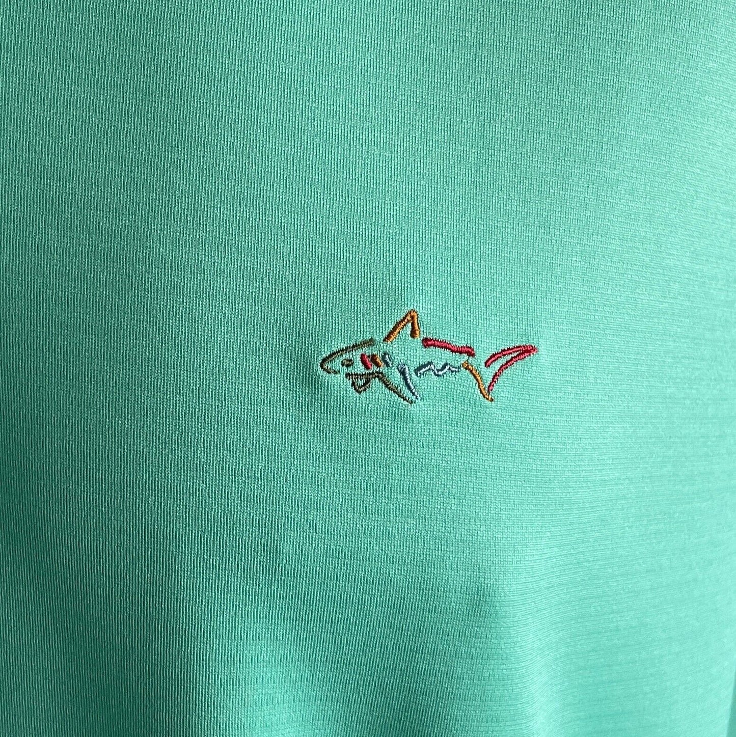 Polo Shirt GREG NORMAN Green Golf Button Up Collar Mens 128cm Chest Shark NEW
