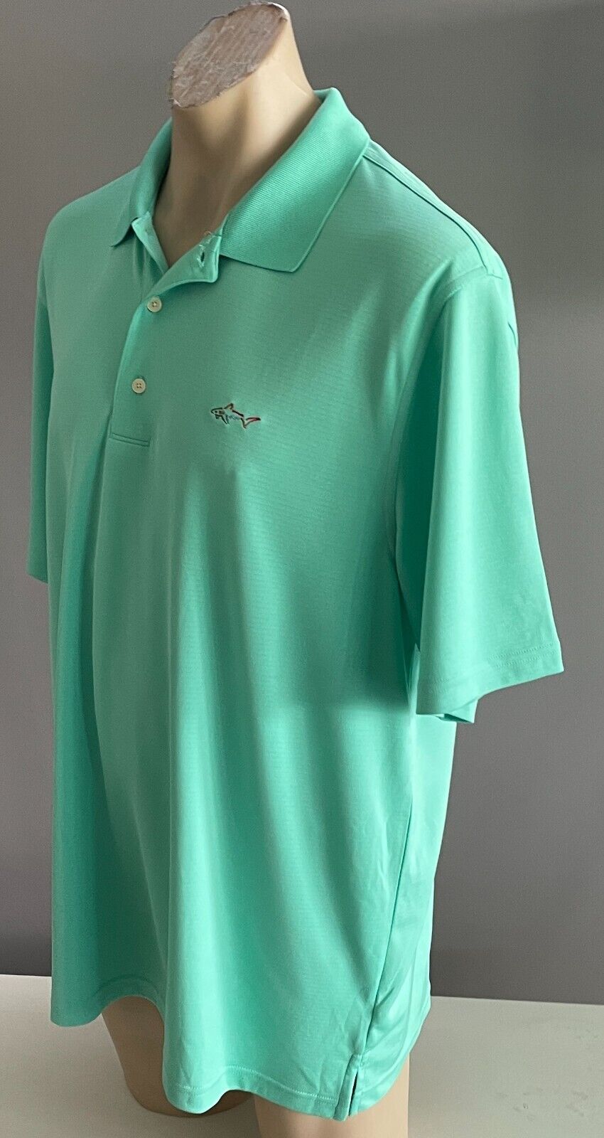Polo Shirt GREG NORMAN Green Golf Button Up Collar Mens 128cm Chest Shark NEW